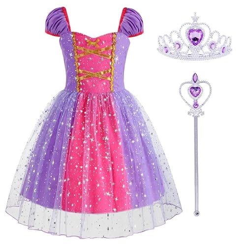 Prinzessin Kostüm Mädchen Violett, Faschingskostüm mit Zubehör für Karneval Halloween