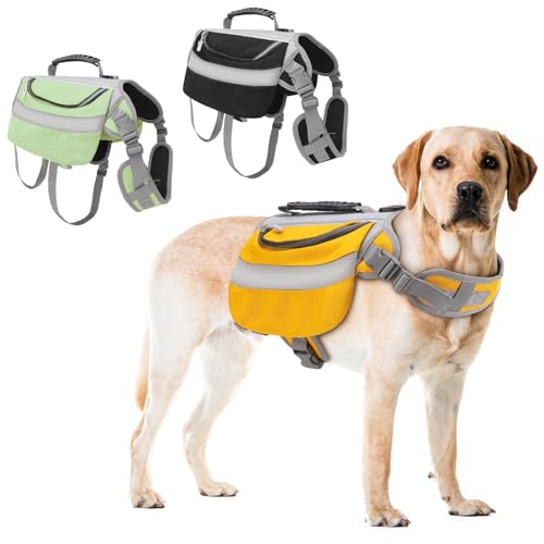 Hundeweste Rucksack Geschirr Atmungsaktiv Wasserdicht Reflektierend Gelb 2 Taschen