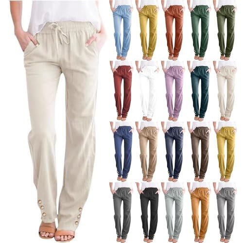 Produktbild: Damen Leinenhose Bermuda knielang mit Tunnelzug und Taschen, luftig, locker