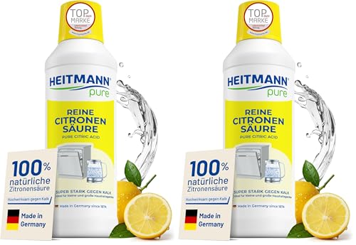HEITMANN pure Reine Citronensäure flüssig 2x 500 ml, 100% Bio für Kaffeemaschine & Bad
