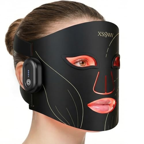 XSSNVV LED Maske Gesicht, Kabellos, Lichttherapie, 4 Modi, Anti-Aging, Hautklärung