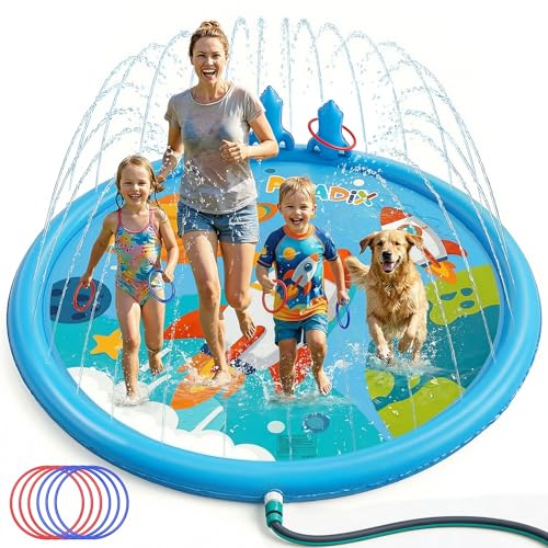 Peradix 2-in-1 Raketen Sprinkler Spielmatte & Ringwurfspiel für Kids