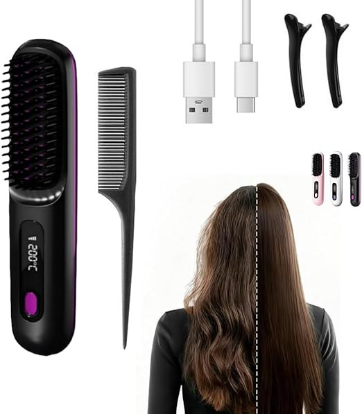 clinora intelligente Glättbürste für kurzes Haar, kabellos, 3 Temperaturstufen, LED-Anzeige