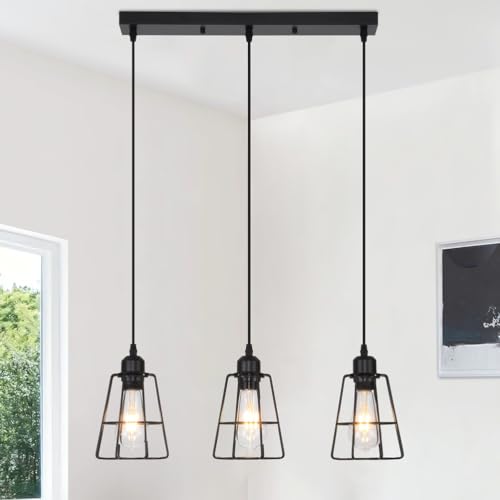 Schwarz Pendelleuchte 3 Flammig E27 Höhenverstellbar Metall Hängelampe Wohnzimmer Schlafzimmer
