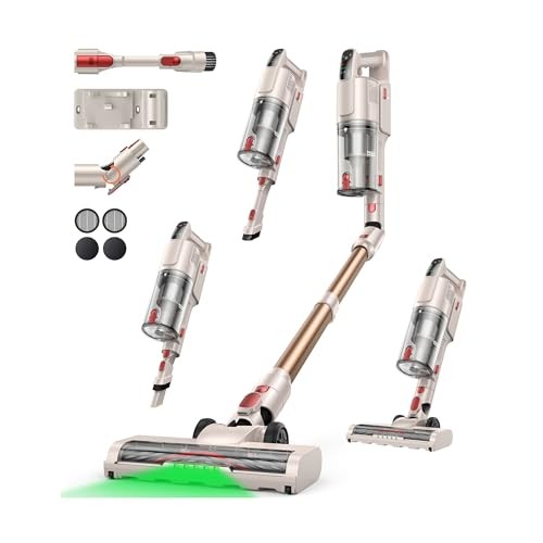 Akku Staubsauger 550W 45kPa 50Min Kabellos mit Flexibles Biegegelenk und LED-Licht