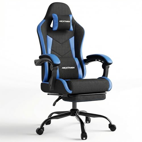 Ergonomischer Nexthra Gaming Stuhl mit Fußstütze, bis 180 kg, Blau