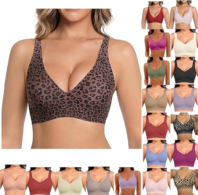 Produktbild: Damen BH ohne Bügel, Nahtlos, Leopard, Push Up, Tiefer V-Ausschnitt, Bequem