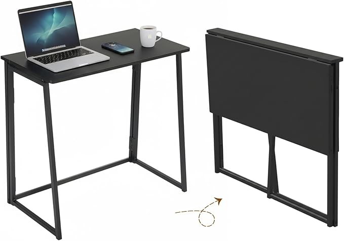 Klappbarer Schreibtisch 80x40 cm, Faltbarer Computertisch, Ebenholz Schwarz
