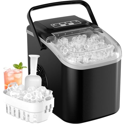 Eiswürfelmaschine 12KG/24H, Selbstreinigend, Klein, mit Eiswürfelkorb, Schwarz