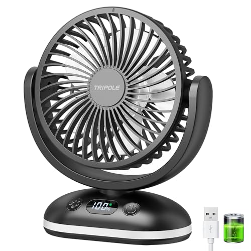 TriPole Mini Tischventilator 4000mAh, 31H Laufzeit, USB, 4 Stufen, Schwarz