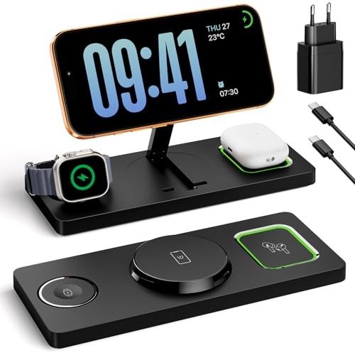 Eddibox 3 in 1 MagSafe Ladestation für iPhone 17/16/15/14/13/12, Apple Watch, AirPods - Schwarz