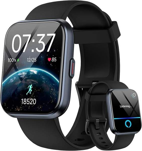 Smartwatch 1.85" Herren Damen, Fitnessuhr mit Telefonfunktion, 10 Tage Akku, 3ATM wasserdicht