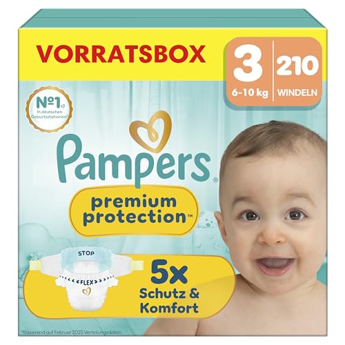 Pampers Premium Protection Größe 3, 210 Windeln für 6kg-10kg