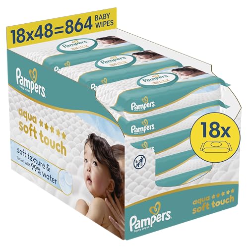 Pampers Baby-Feuchttücher Aqua Soft Touch, 864 Stück, mit 99% Wasser