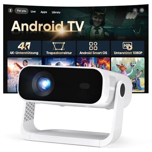 2026 Smart Mini Beamer, 1080P/4K, Android 14, WiFi6, BT5.2, automatische Trapezkorrektur