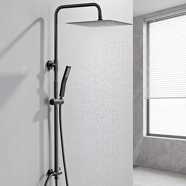 Auralum Regendusche Duschsystem Schwarz 30x30cm Edelstahl höhenverstellbar Messing