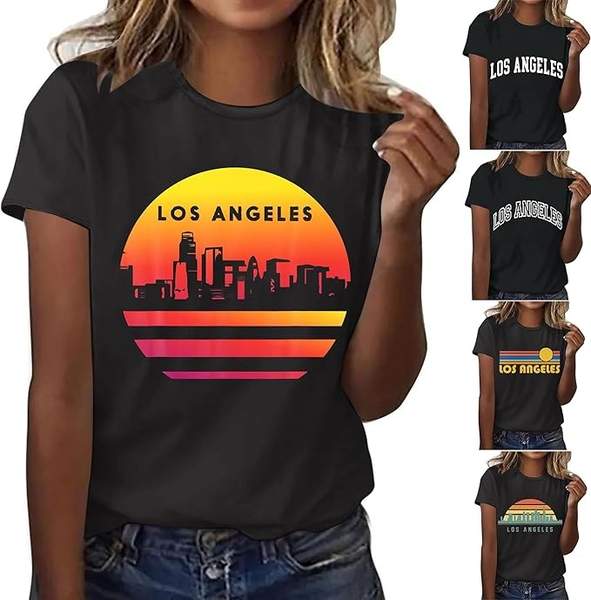 KOG Los Angeles Damen T-Shirt Kurzarm Grafik Vintage Strand Streetwear Baumwolle