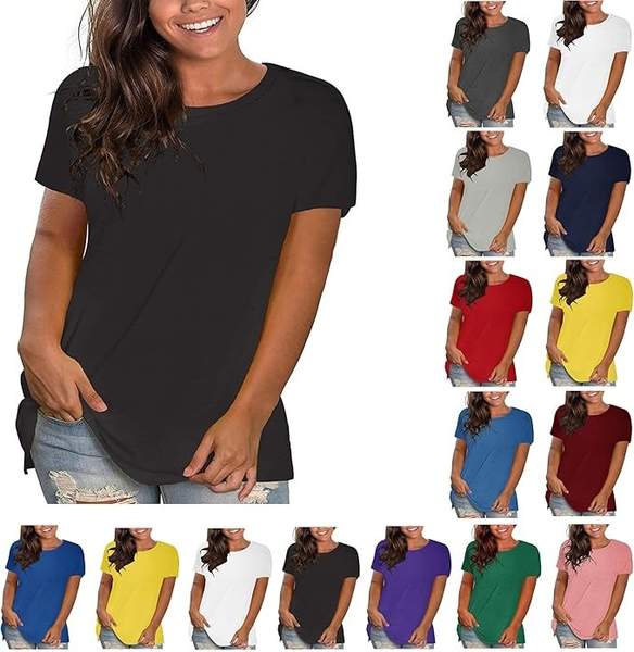 Oversize Damen T-Shirt Bluse Einfarbig Baumwolle Sommer Tops Große Größen Schwarz S