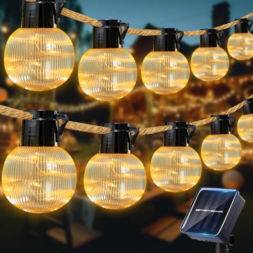 Solar Lichterkette 10m Außen mit 15 Glühbirnen, wetterfest, 8 Modi LED
