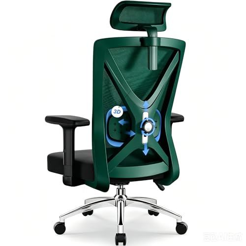 Ergonomischer Bürostuhl Daccormax mit verstellbaren Armlehnen, Lendenstütze, Grün