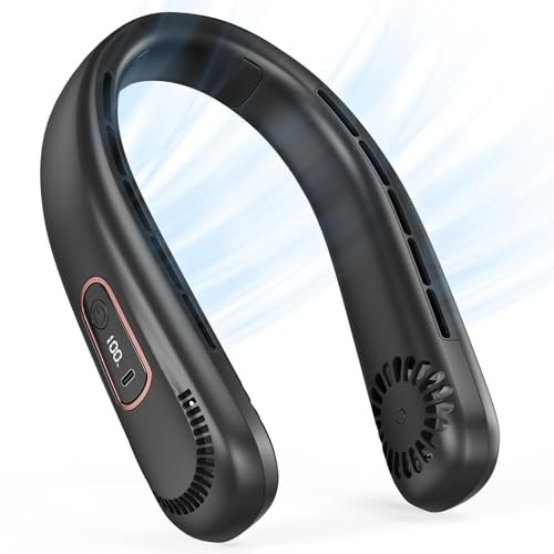 AICPAN Nackenventilator 360 Luftstrom, 5000mAh Akku, 3 Geschwindigkeiten, Schwarz
