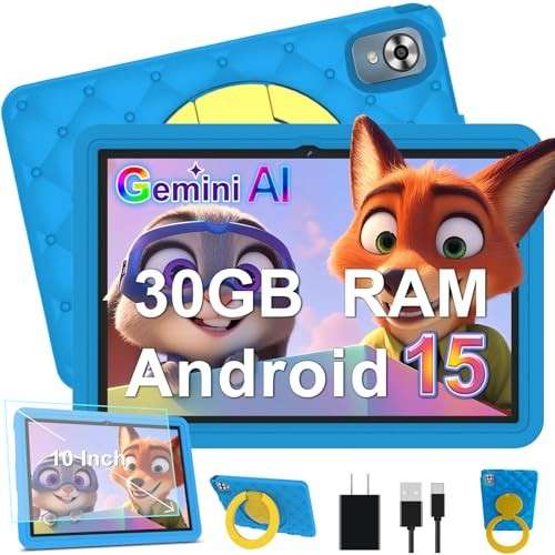 DMOAO 10 Zoll Kinder Tablet Android 15, 30GB RAM, 64GB ROM, 5G WLAN, 8-Core, Blau