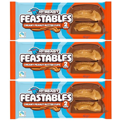 MrBeast Feastables Erdnussbutter Cups 3 x 40g  120g, 2 Cups pro Pack