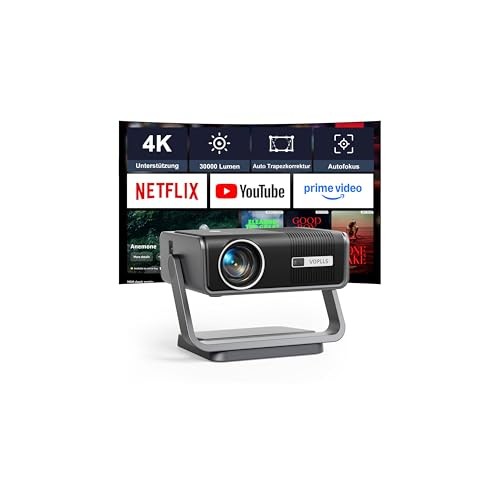 4K Beamer mit Auto Fokus, 30000 Lumen, WiFi6, Bluetooth, Für PS5/Handy, Grau