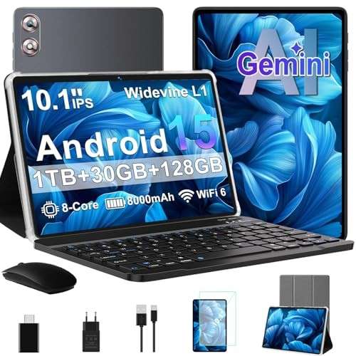 **10,1 Zoll Android Tablet 30GB RAM 128GB ROM Octa-Core 8000mAh WiFi6 Grau**