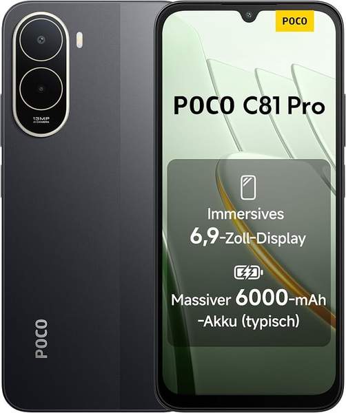 Poco C81 Pro Smartphone 4GB/256GB, 6,9" 120Hz Display, 6000mAh, 13MP Kamera, Schwarz