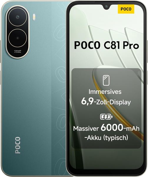 Poco C81 Pro Smartphone 4GB/128GB, 6,9" 120Hz, 6000mAh, 13MP Kamera, grün