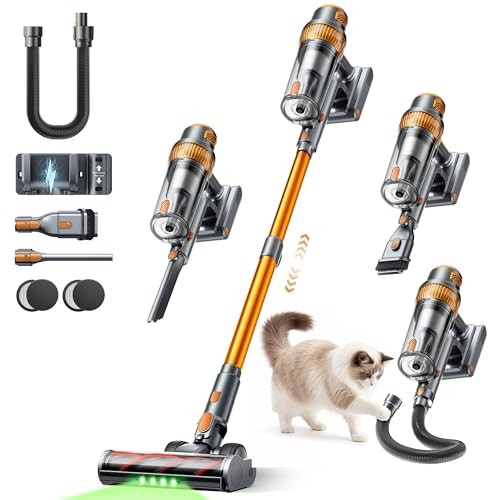 Akku Staubsauger kabellos 50kPa 600W, 65 Min, Automatikmodus, Anti-Haar-Wrap, leise