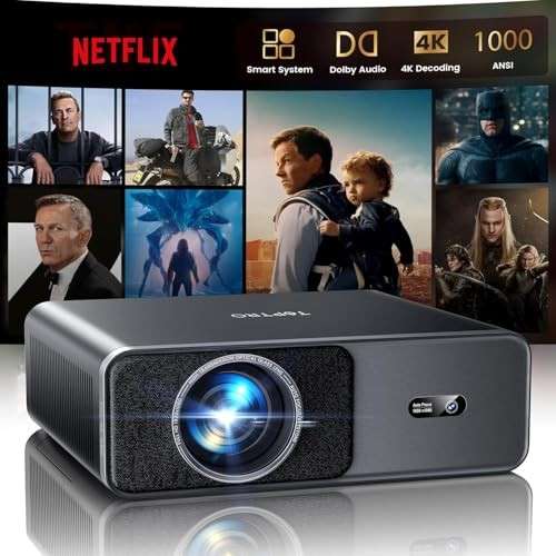 TOPTRO 4K Beamer, FHD1080P, 1000 ANSI, Netflix kompatibel, Autofokus, WiFi 6