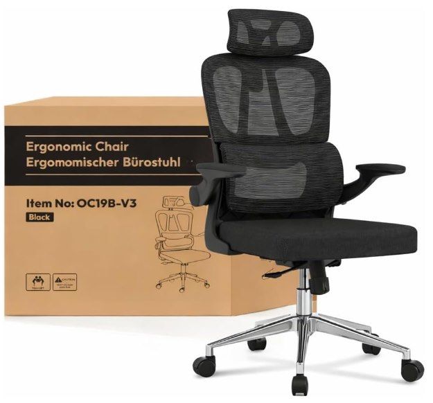 FLEXISPOT ergonomischer Bürostuhl mit 2D-Kopfstütze, Schwarz