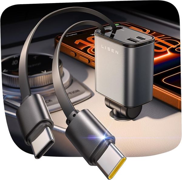 LISEN KFZ Ladegerät 12V | 2x USB-C (45W PD+PPS) + 1x USB-C (15W) + 1x USB-A (12W)