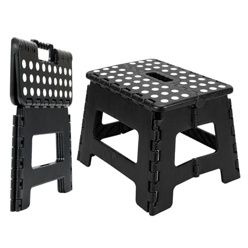 Tritthocker klappbar 136 kg Faltbarer Step Stool mit Anti-Rutsch, ultraflach, schwarz