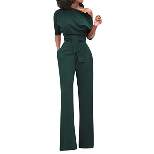FUPODD Damen Jumpsuit One Shoulder Festlich Elegant Lang Weites Bein Hochzeit