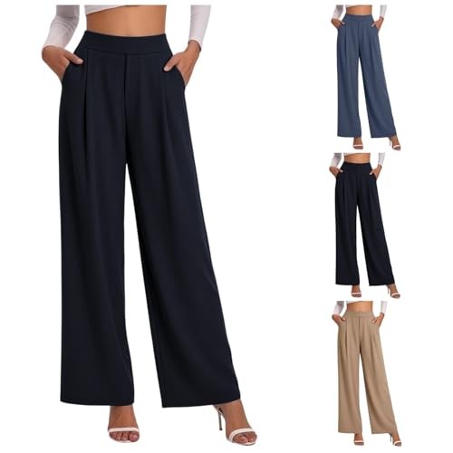 Anzughose Damen Sommer Leicht Baggy Elegante Stoffhose Palazzo Weit Bequem