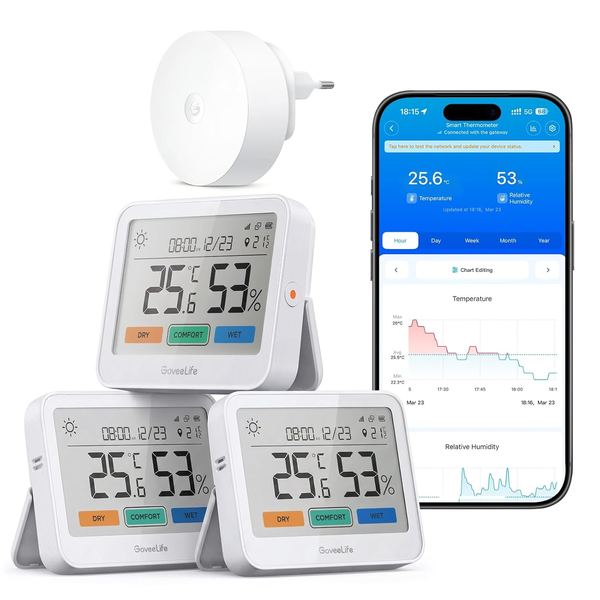 GoveeLife 5-in-1 WLAN Thermometer/Hygrometer + 5 Wassersensoren und Hub