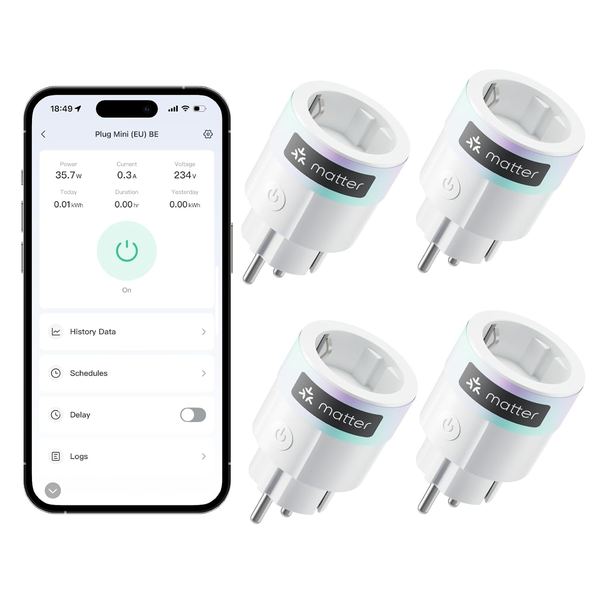 SwitchBot WLAN Steckdose Matter 16A, Energieüberwachung, Timer, 4er-Pack