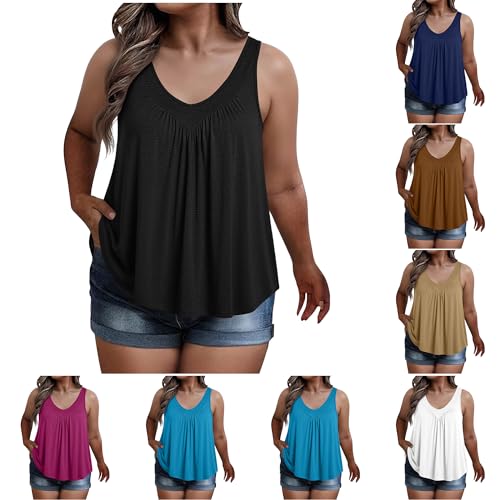 Damen Tank Top Übergröße V-Ausschnitt Ärmellos Falten Design Casual Shirt