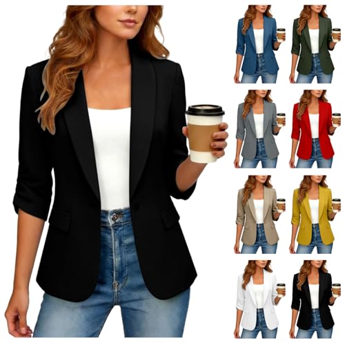 AACH Damen Blazer Elegant 3/4 Ärmel Tailliert Leicht Casual Übergangsjacke