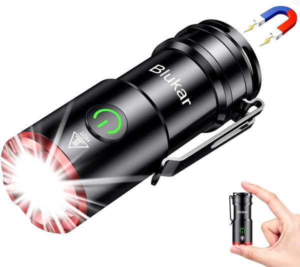 Blukar LED Taschenlampe Mini Aufladbar, EDC Torch mit Magnetbasis und 5 Lichtmodi