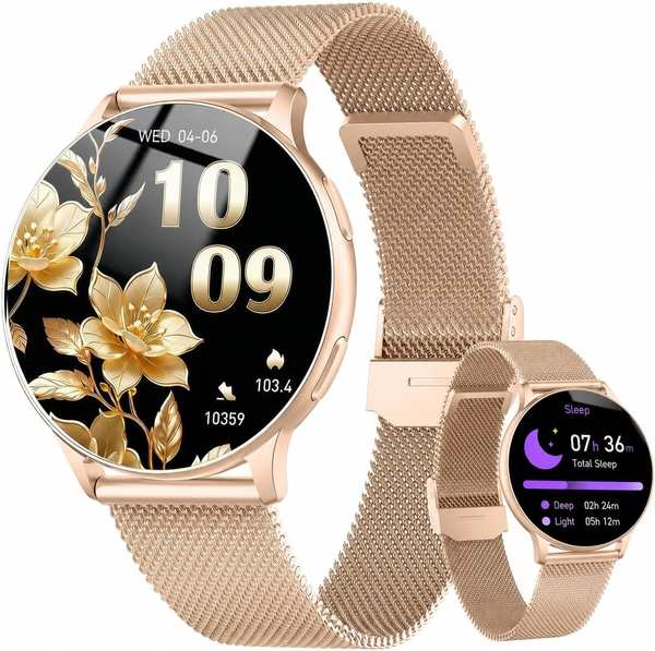 Smartwatch Damen 1.32" AMOLED, IP68 wasserdicht, Telefonfunktion