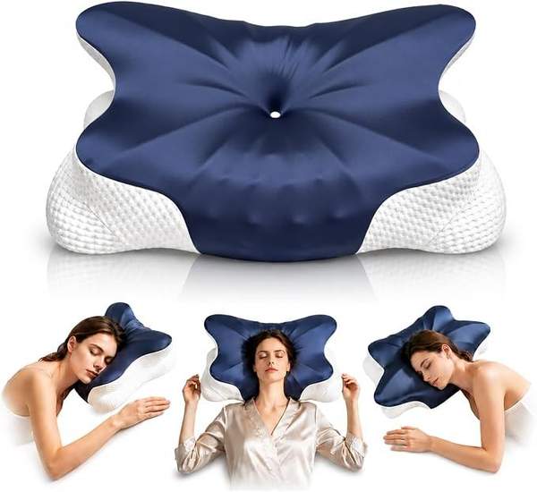 Seitenschläferkissen 2 Höhen - Kühlende Eisseide, OEKO-TEX Memory Foam, Mitternachtsblau