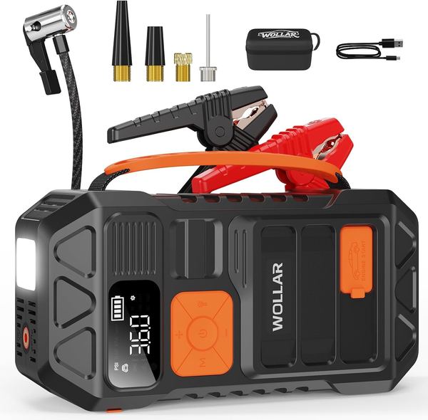 WOLLAR 3000A Starthilfe Powerbank 20000mAh 12V Kompressor 160PSI für 9.0L Motoren