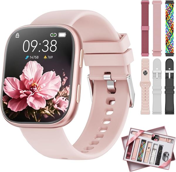 Smartwatch 1.83" HD für Damen Herren, Fitness Tracker, Bluetooth-Anruf, IP68, Rosa