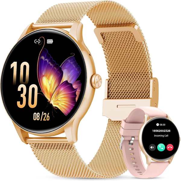 Smartwatch Damen 1,39" Touchscreen, Fitness Tracker, IP68, Herzfrequenz, Rotgold