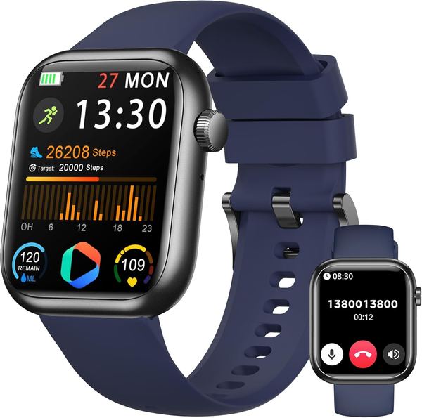 Smartwatch 1.83" HD, Fitness Tracker, Schrittzähler, Blutdruck, Puls, Schlaftracker, IP68, 120+ Sportmodi, für iPhone Android