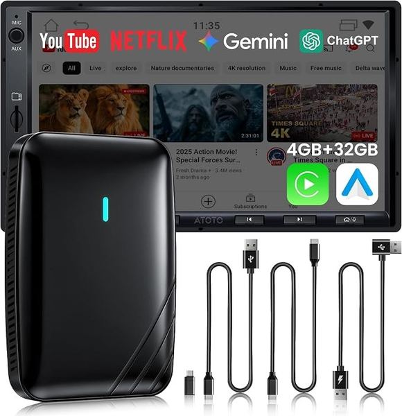 CarPlay AI Box Adapter, Wireless 4GB+32GB für OEM Kabel, Android Auto, Netflix